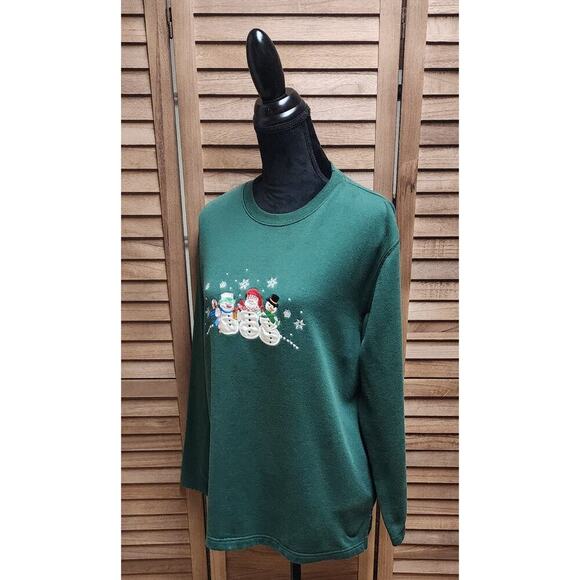 Basic Editions Holiday Snowman Women's Size Large L Ugly Christmas Green Sweater - Picture 4 of 7